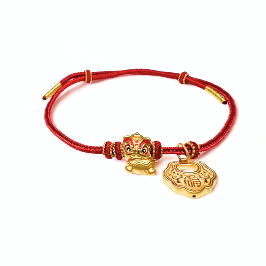 24K Gold Bracelet (Lion Dance, Longevity Lock)