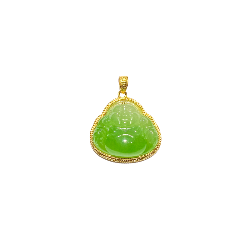 24K Hetian Jade Pendant (Laughing Buddha)