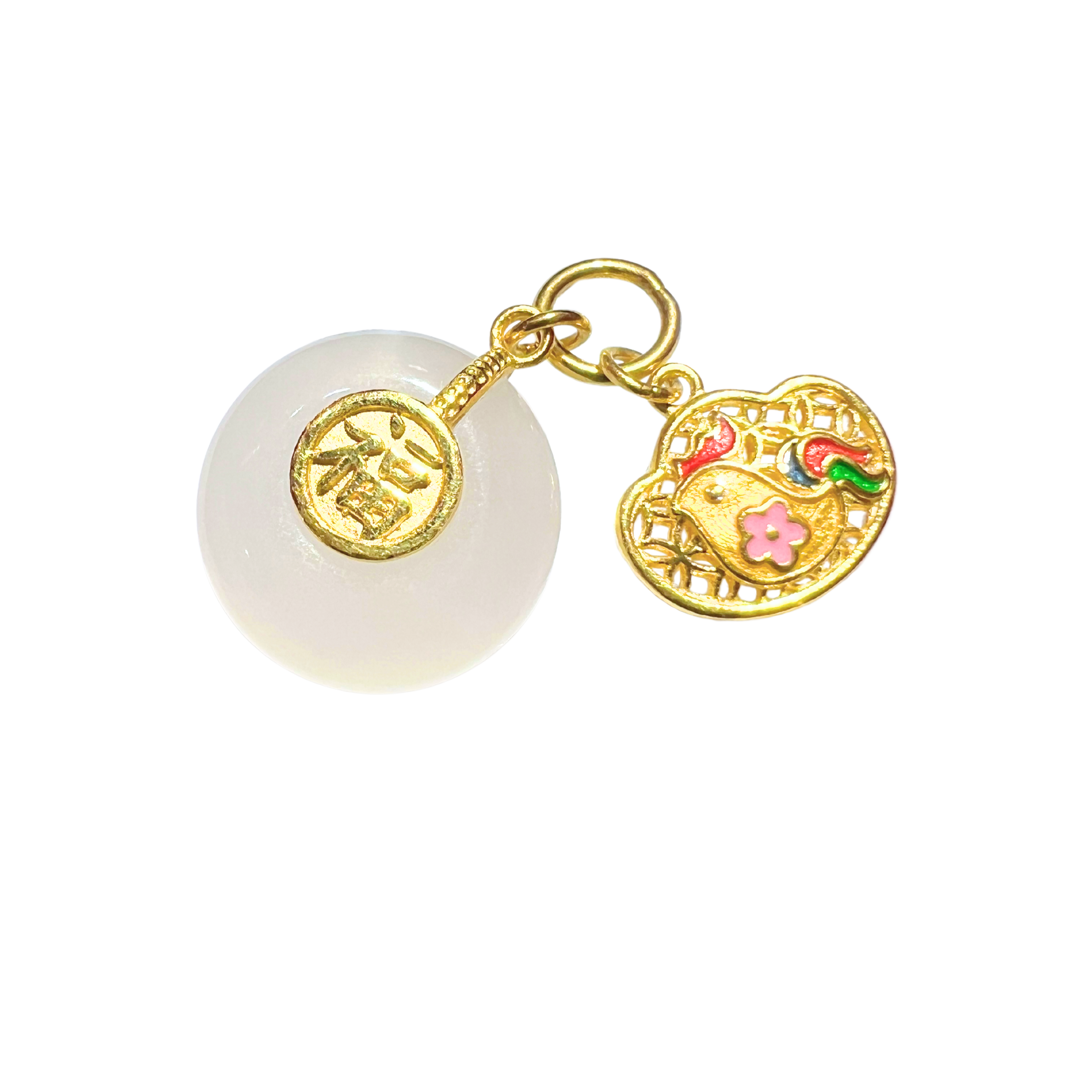 24K Chinese Zodiac Hetian Jade Gold Charm (Rooster)