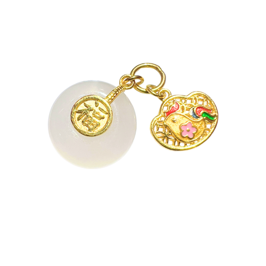 24K Chinese Zodiac Hetian Jade Gold Charm (Rooster)