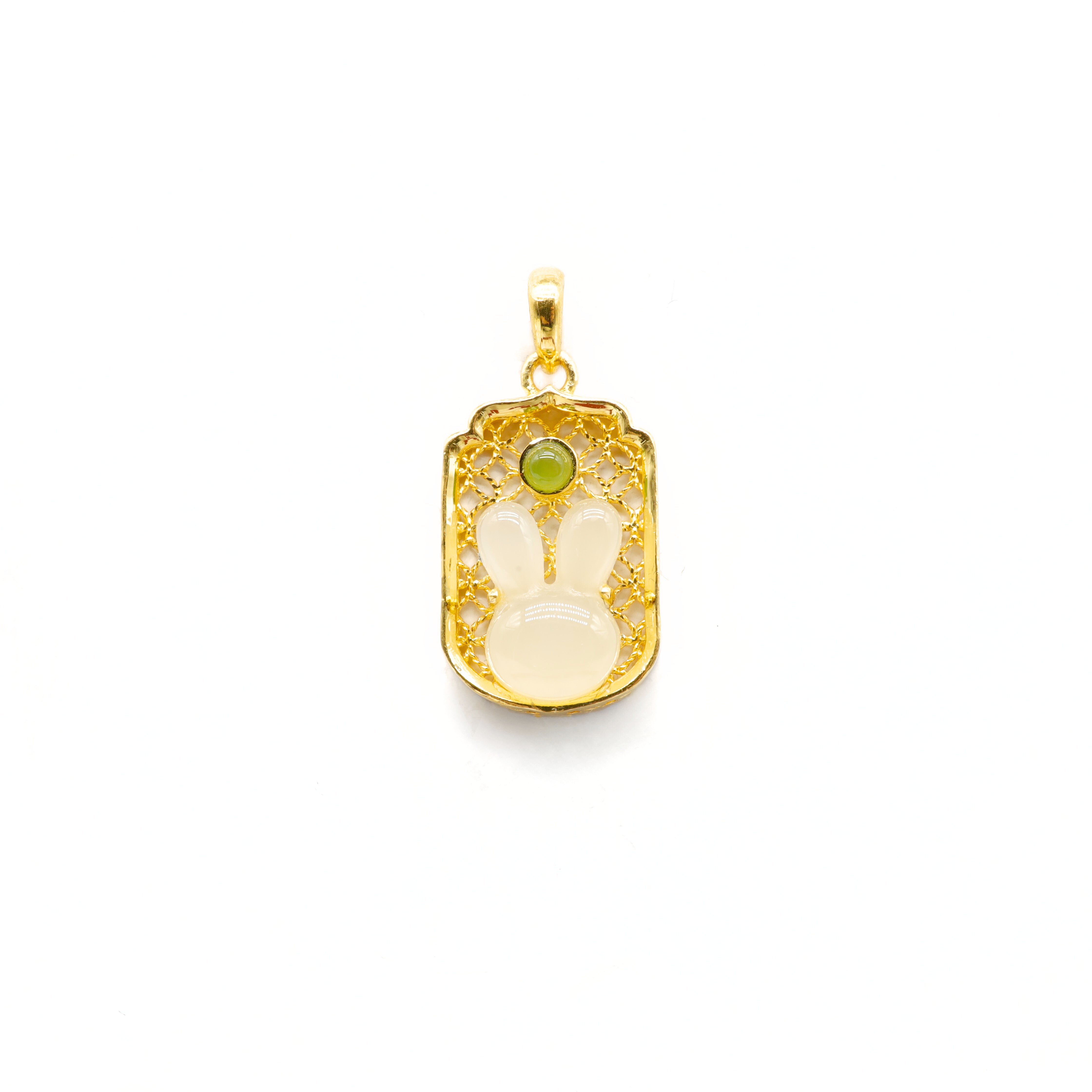 24K Gold Hetian Jade Rabbit Zodiac Pendant
