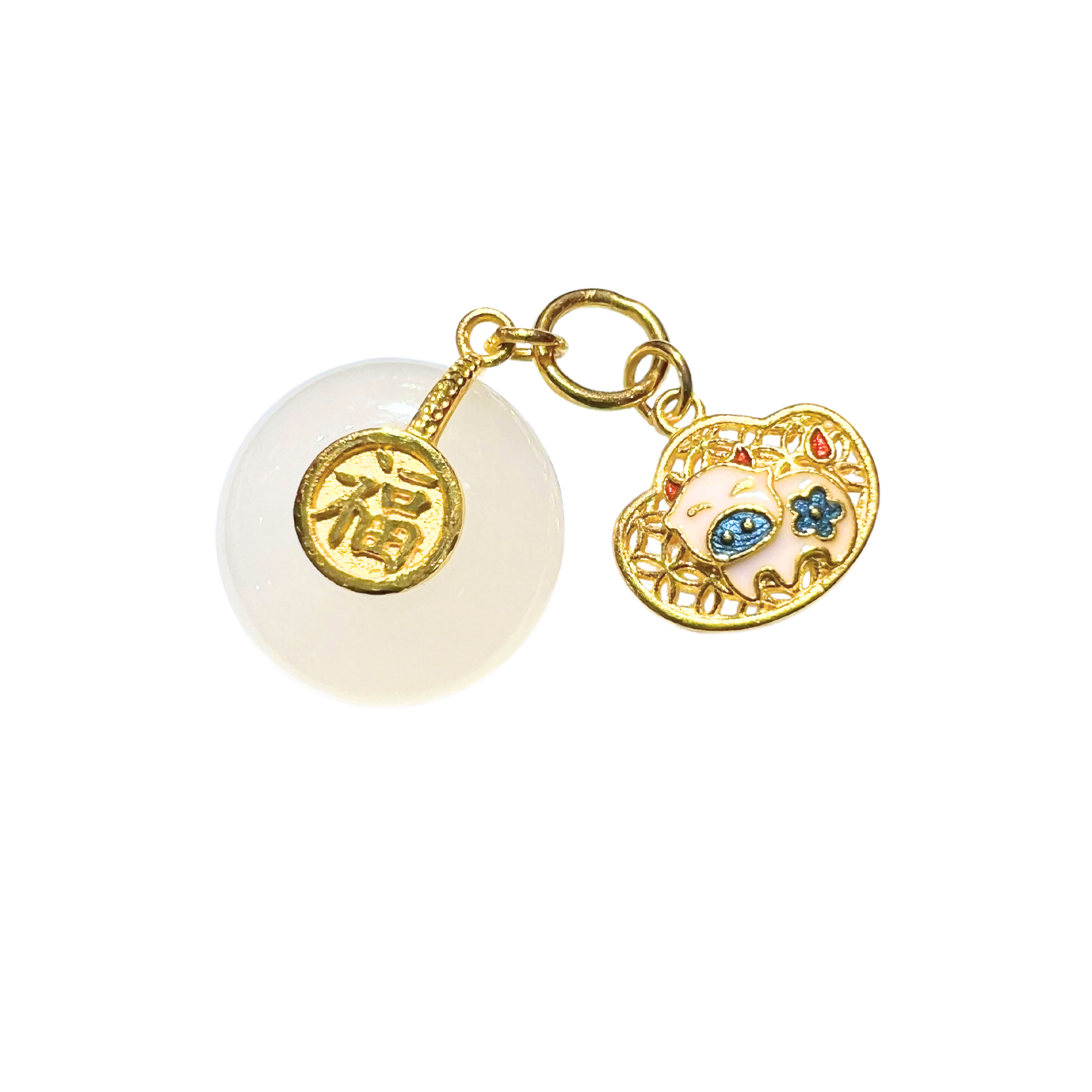 24K Chinese Zodiac Hetian Jade Gold Charm (Ox)