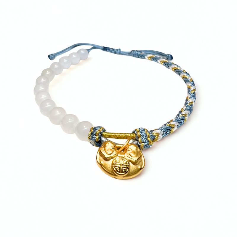 24K Gold Bracelet (Hetian Jade, lucky charm)