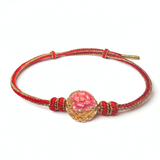 24K Gold Floral Enamel Bead Bracelet