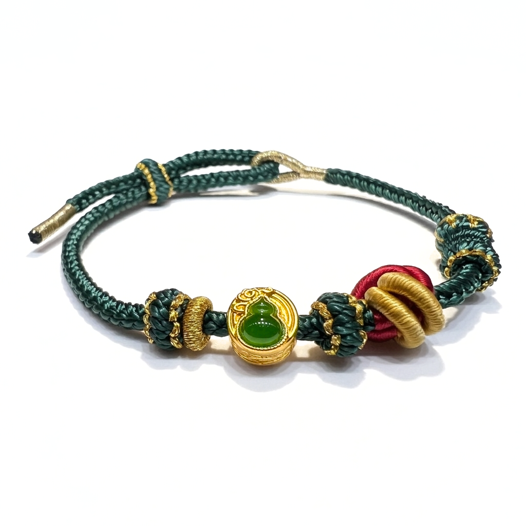 24K Gold Hetian Jade Charm Bracelet