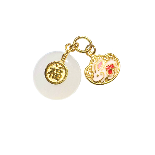 24K Chinese Zodiac Hetian Jade Gold Charm (Rabbit)
