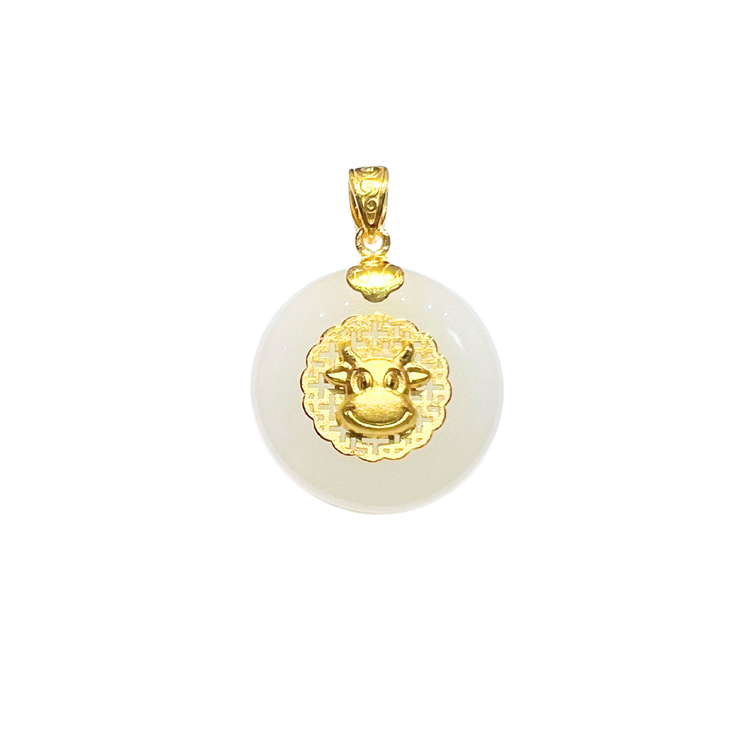 24K Hetian Jade Zodiac Pendant (Ox)