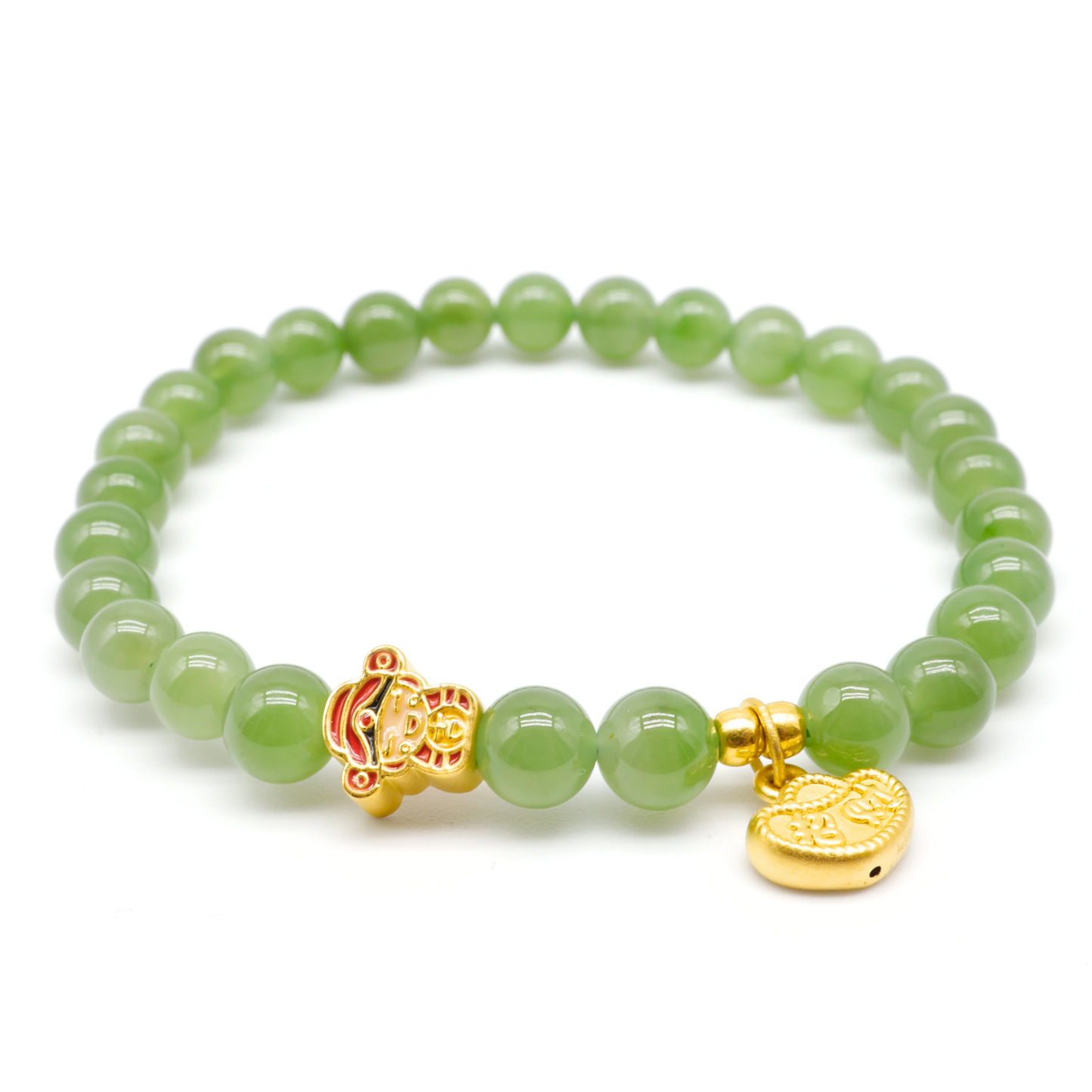 24K Gold Hetian Jade Sycee & God of Fortune Bracelet