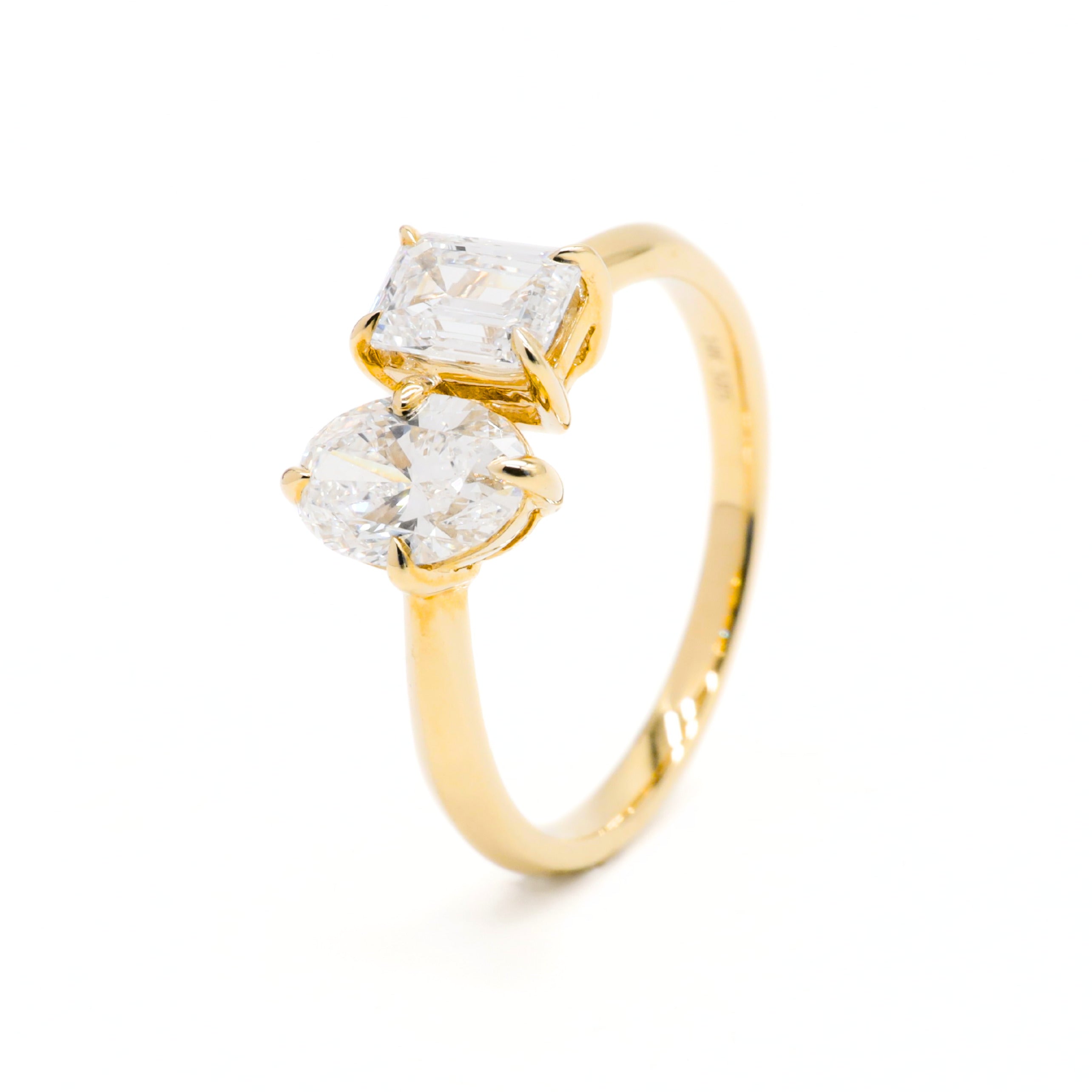 Toi et Moi Oval & Emerald Lab Grown Diamonds Ring