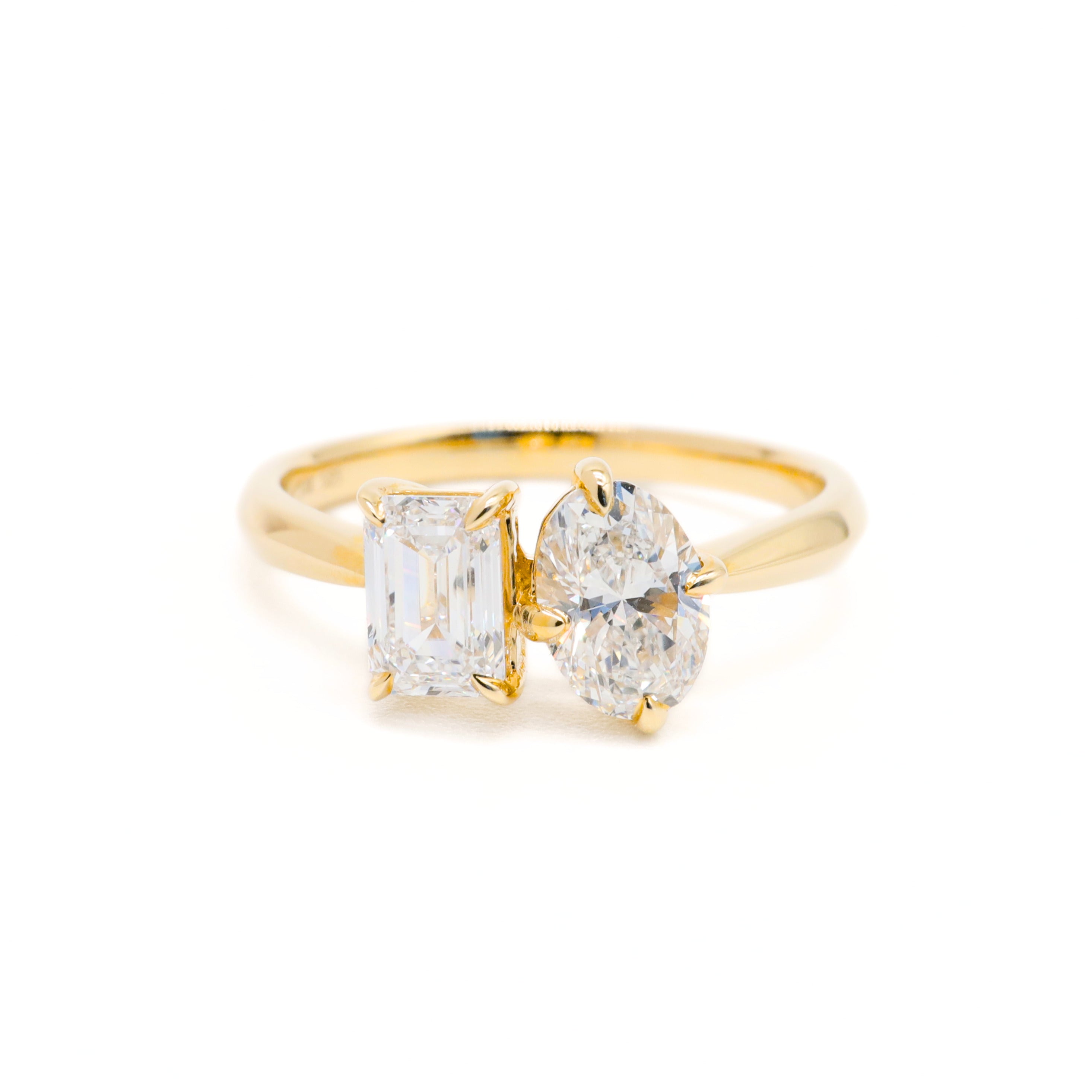 Toi et Moi Oval & Emerald Lab Grown Diamonds Ring