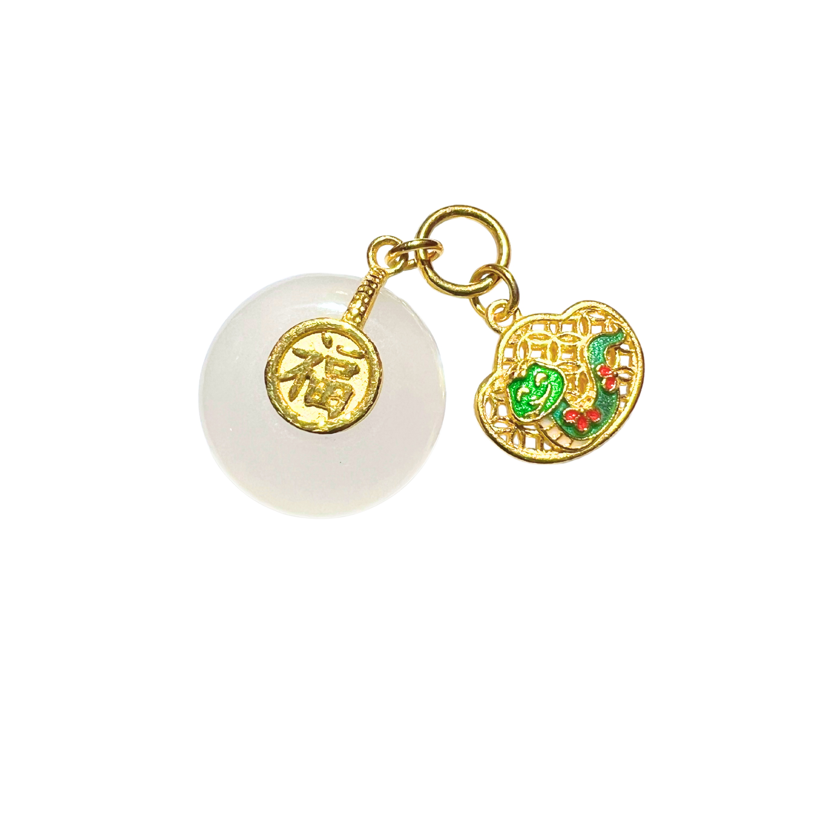 24K Chinese Zodiac Hetian Jade Gold Charm (Snake)