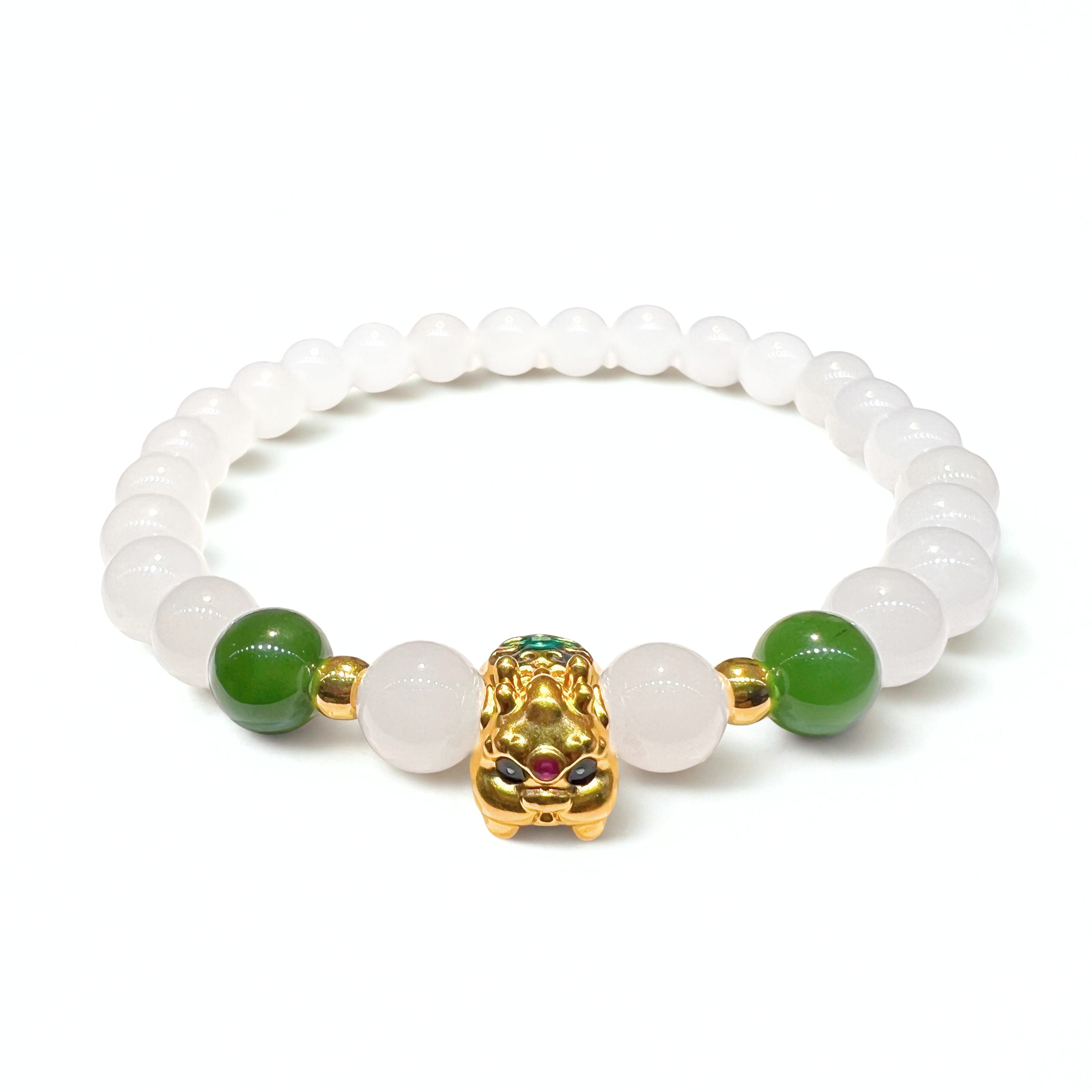 24K Gold Pixiu Hetian Jade Beaded Bracelet