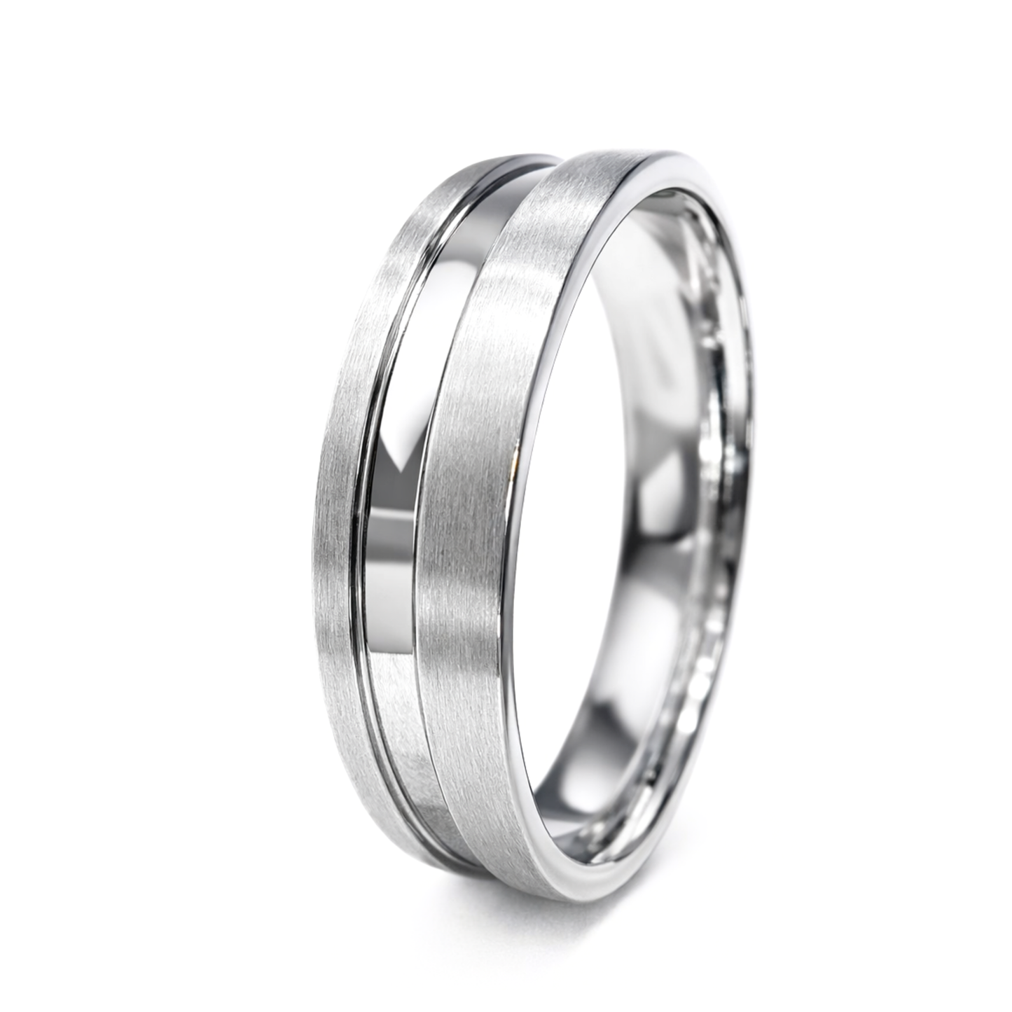 White Gold Minimal Groove Wedding Band Ring