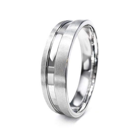 White Gold Minimal Groove Wedding Band Ring