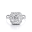 White Gold Baguette & Round Diamond Halo Engagement Ring