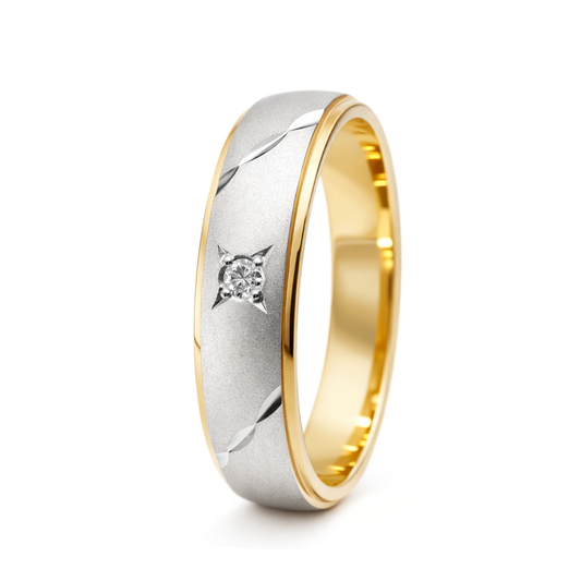 Two-Tone Gold Satin Finish Diamond Accent Wedding Band