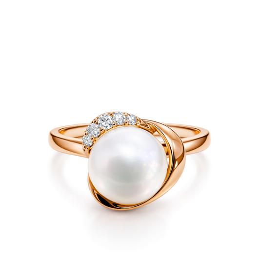 Modern Rose Gold Fresh Water Pearl Halo Diamond Ring