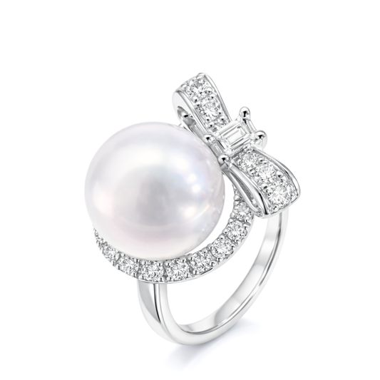 Modern White Gold Ribbon Pearl Ring