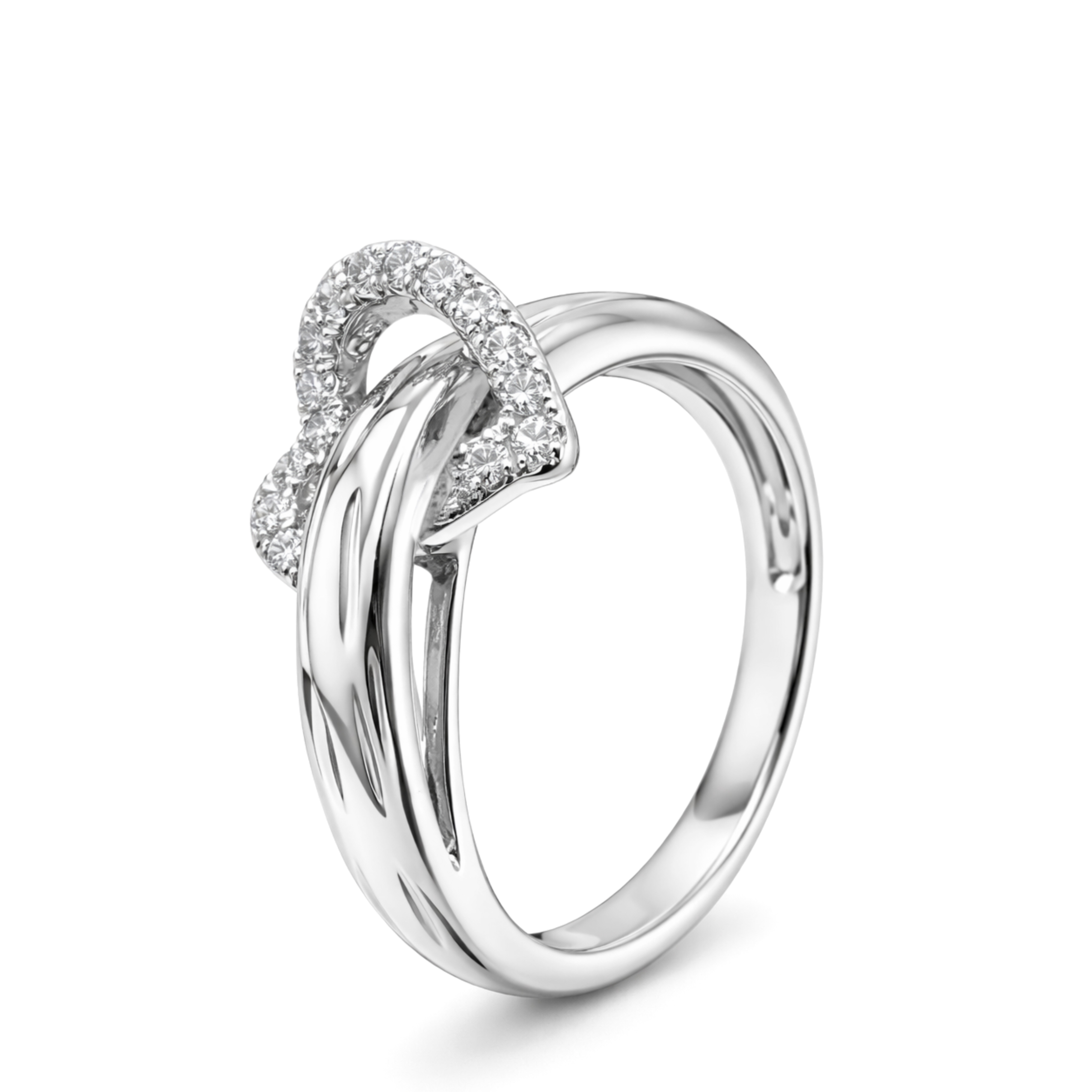 White Gold Heart Pavé Diamond Ring
