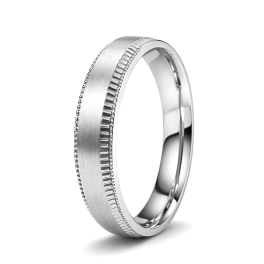 Classic 18K White Gold Milgrain Wedding Band Ring