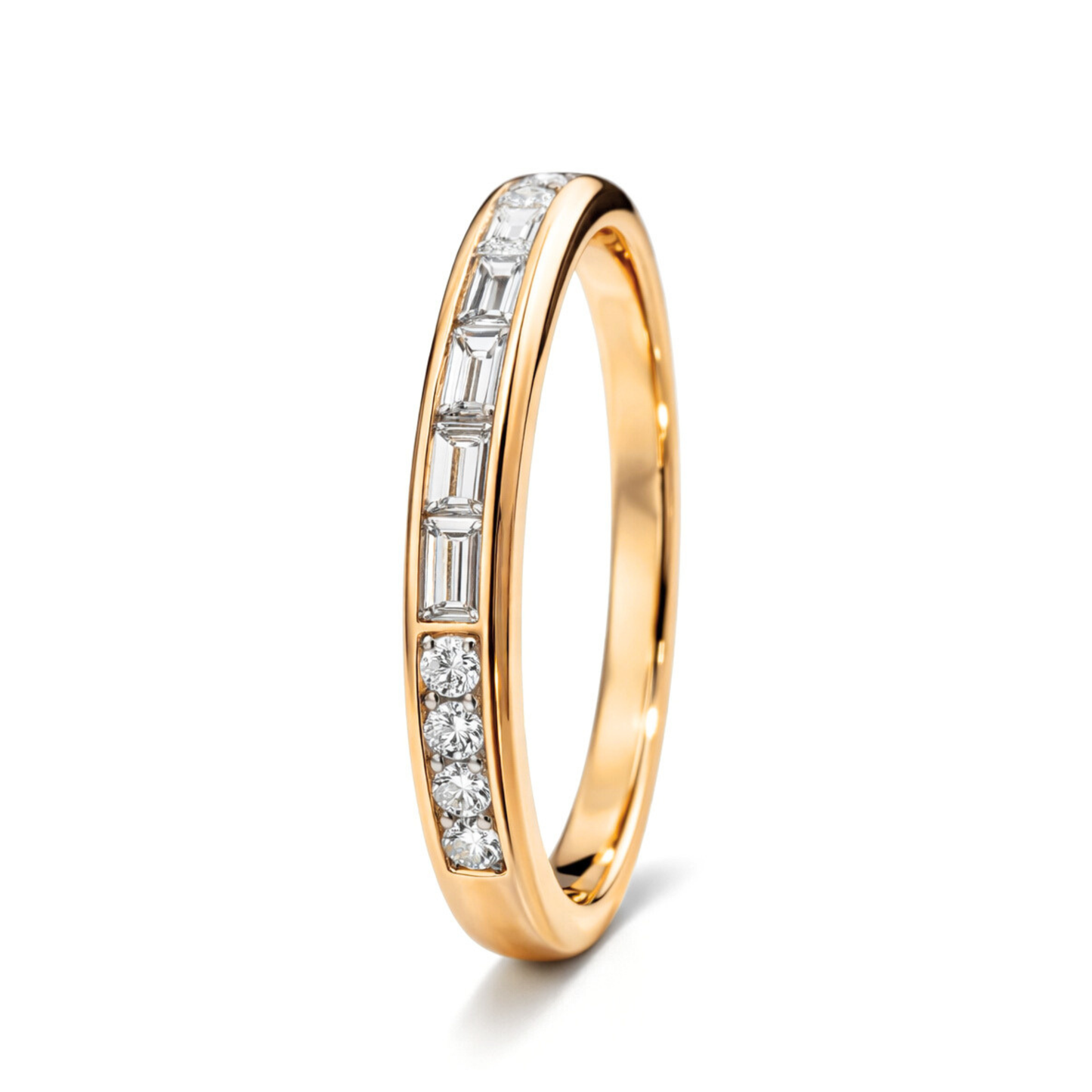 Rose Gold Baguette Diamond Wedding Band Ring with Round Accents