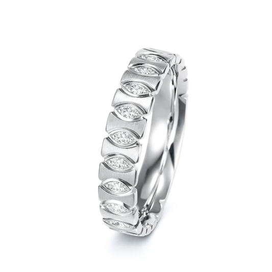 White Gold Brushed Finish Diamond Wedding Band Ring