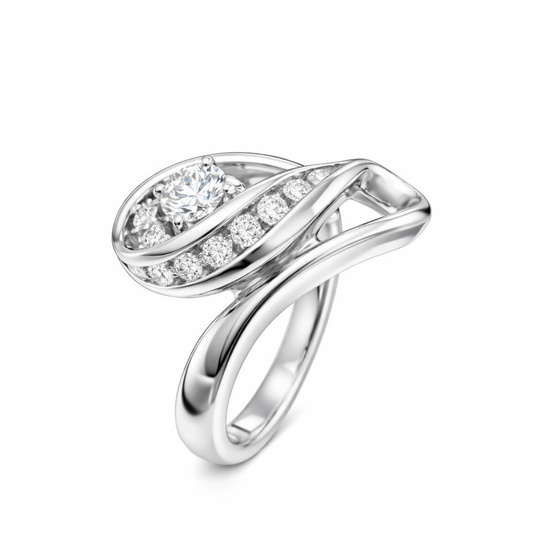 White Gold Swirl Diamond Engagement Ring