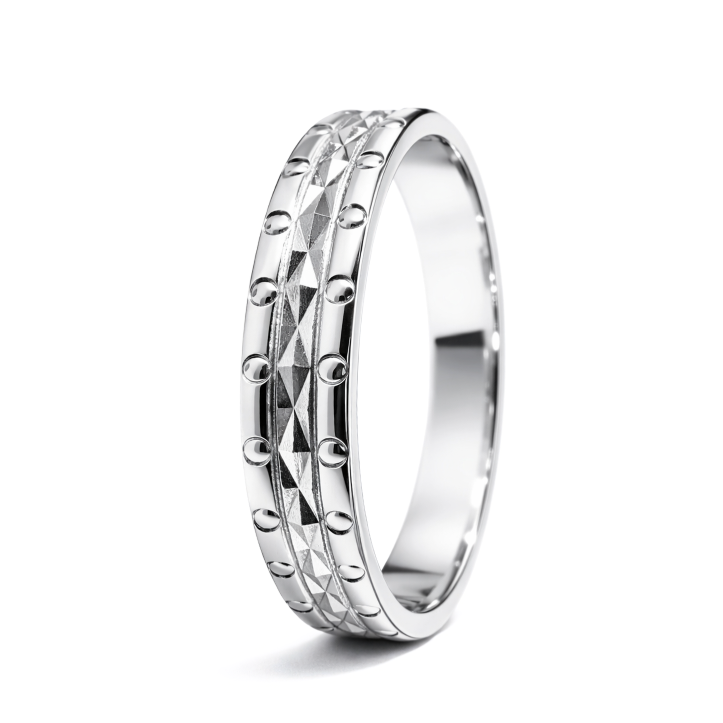 White Gold Diamond-Cut Pattern Wedding Ring