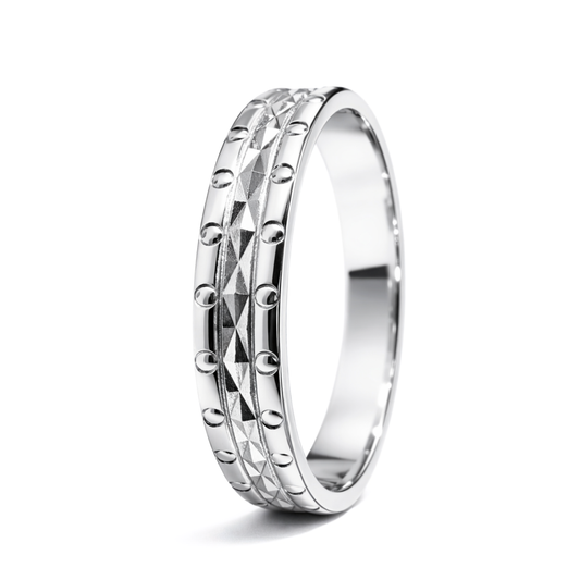 White Gold Diamond-Cut Pattern Wedding Ring