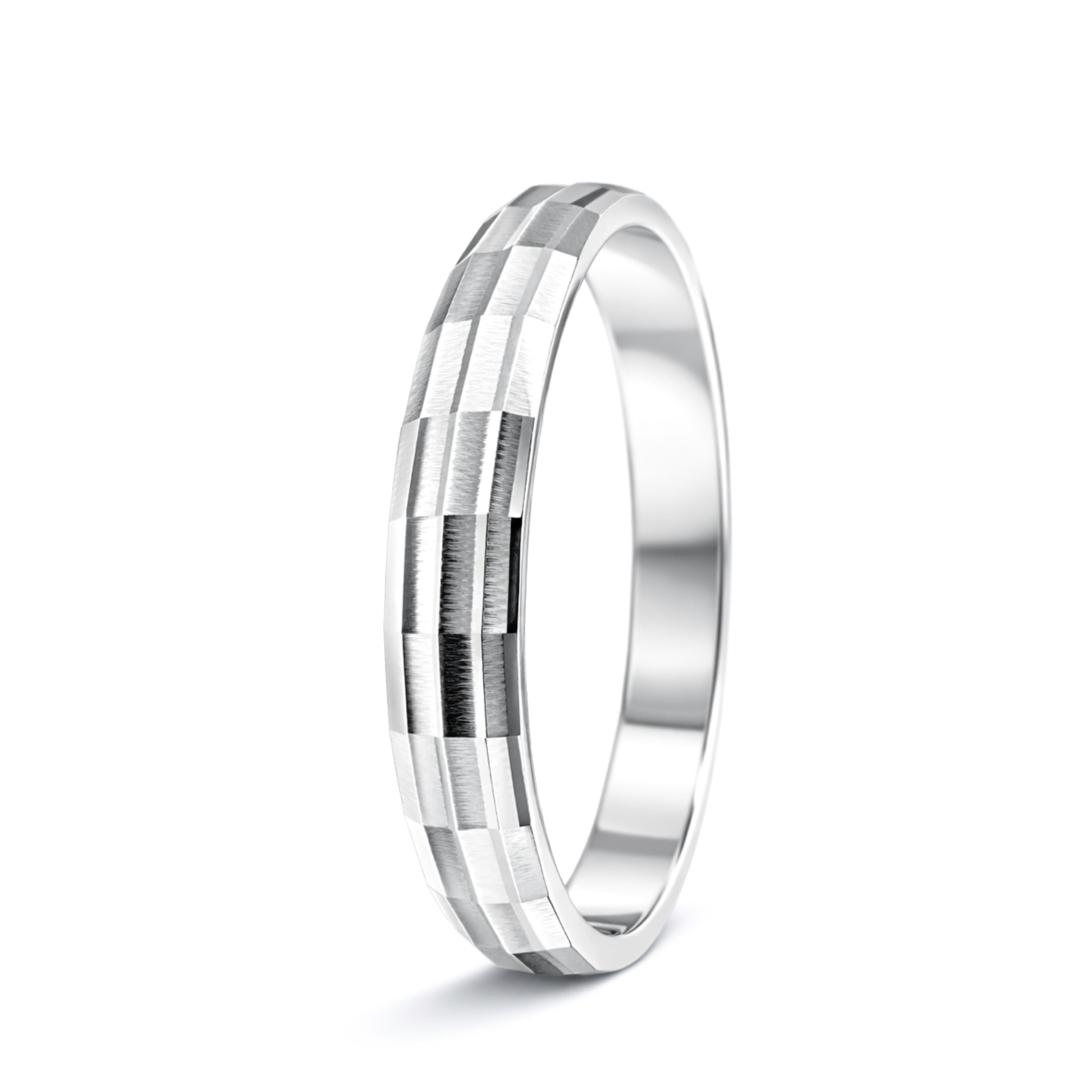 White Gold Faceted Wedding Band