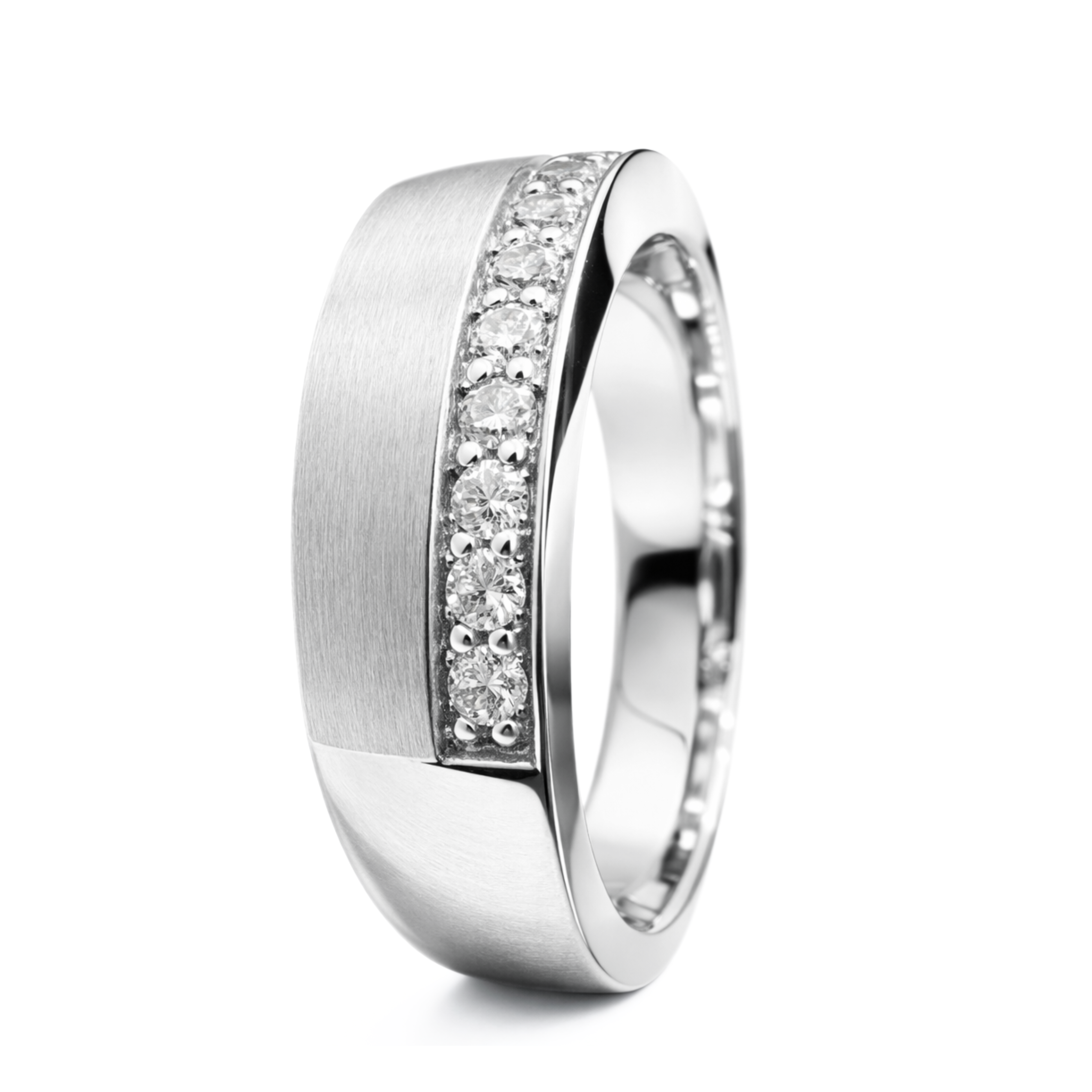 White Gold Brushed Diamond Row Wedding Ring