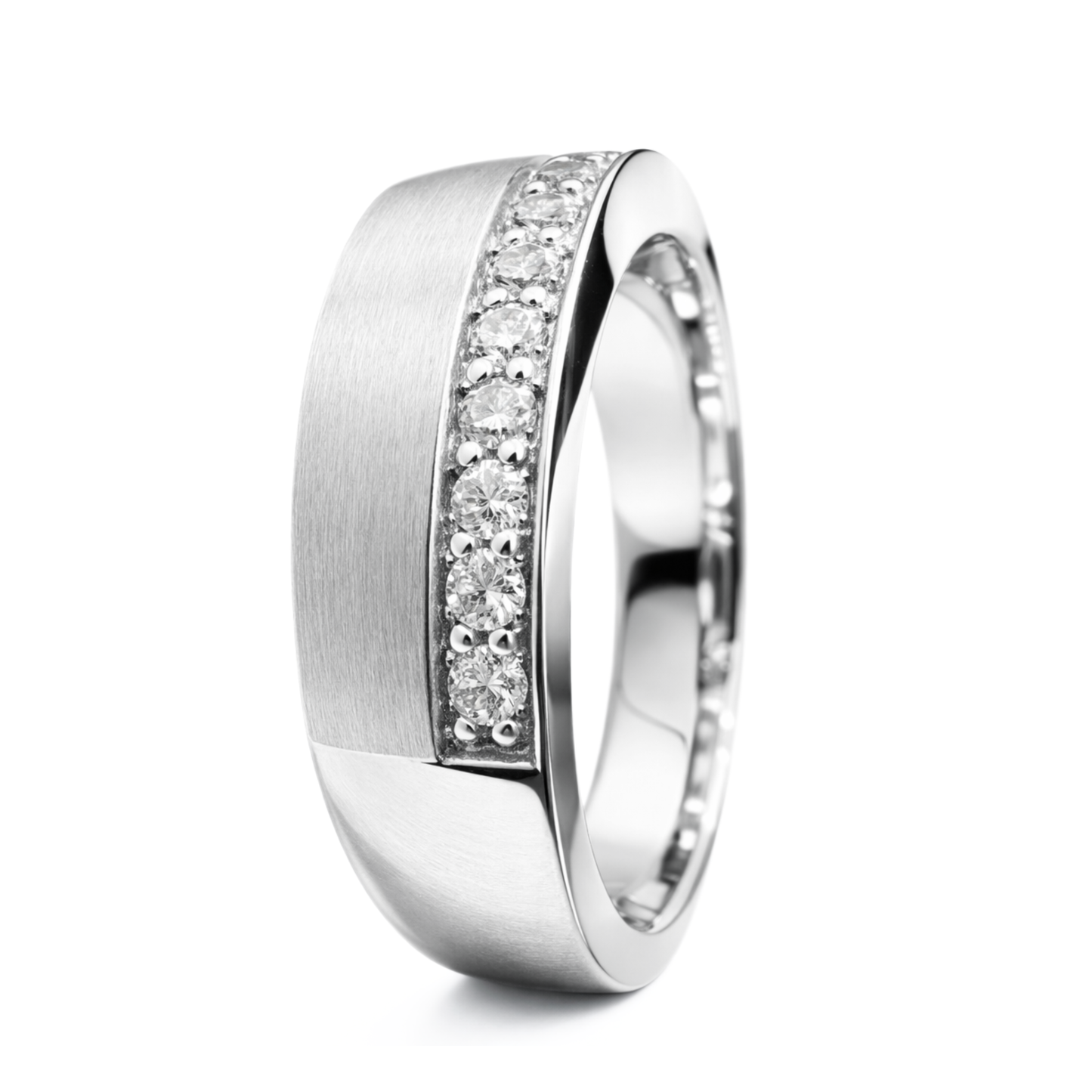 White Gold Brushed Diamond Row Wedding Ring