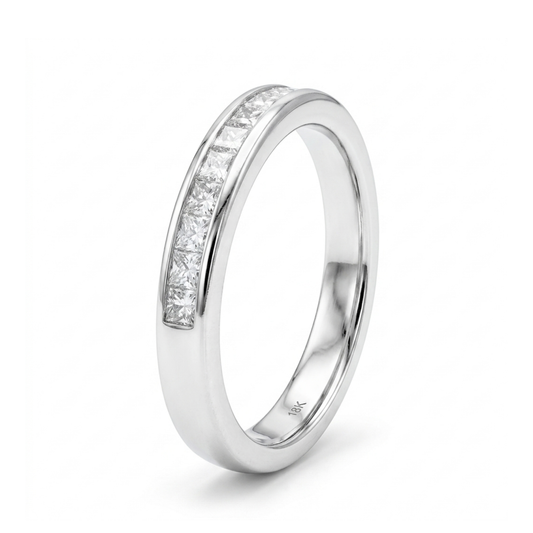 White Gold Princess Cut Channel Set Diamond Band Ring