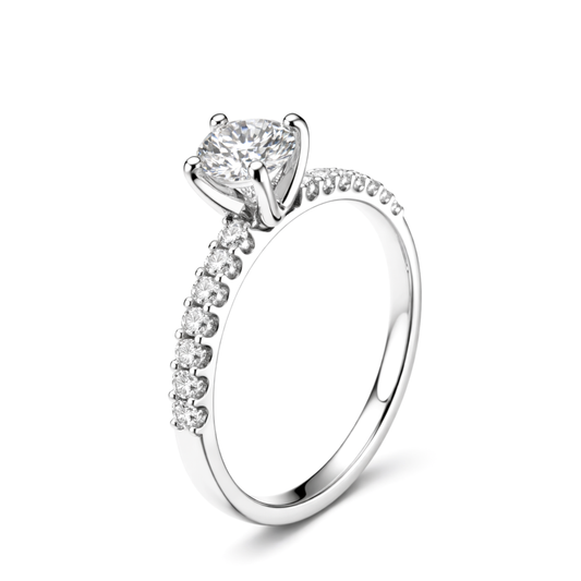 Four-Prong Petite Micropavé Solitaire Diamond Engagement Ring