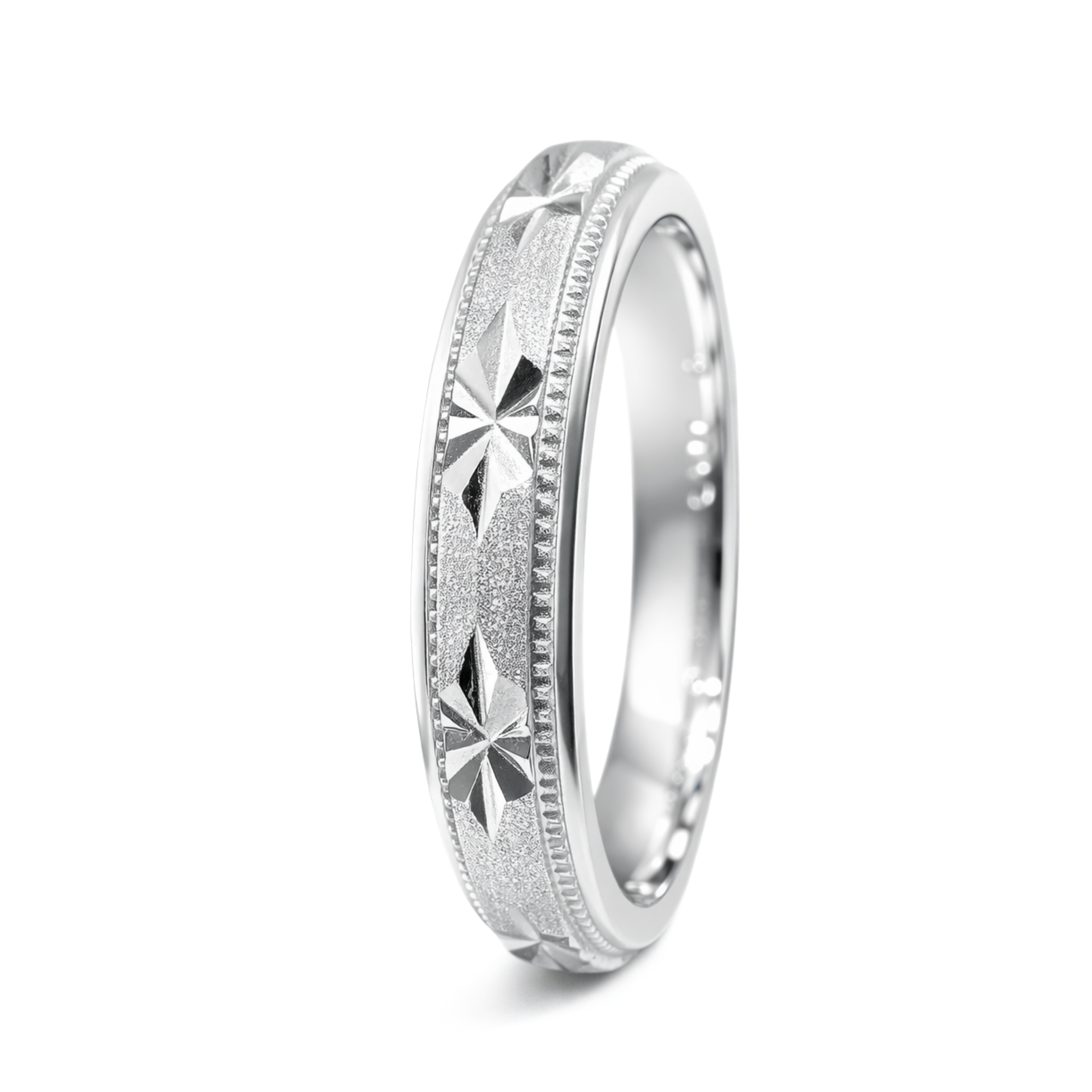 White Gold Vintage Milgrain Wedding Band Ring
