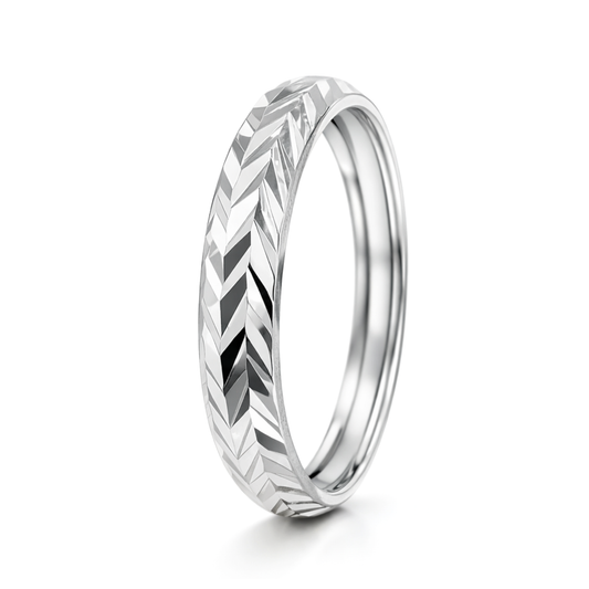White Gold Chevron Pattern Wedding Band