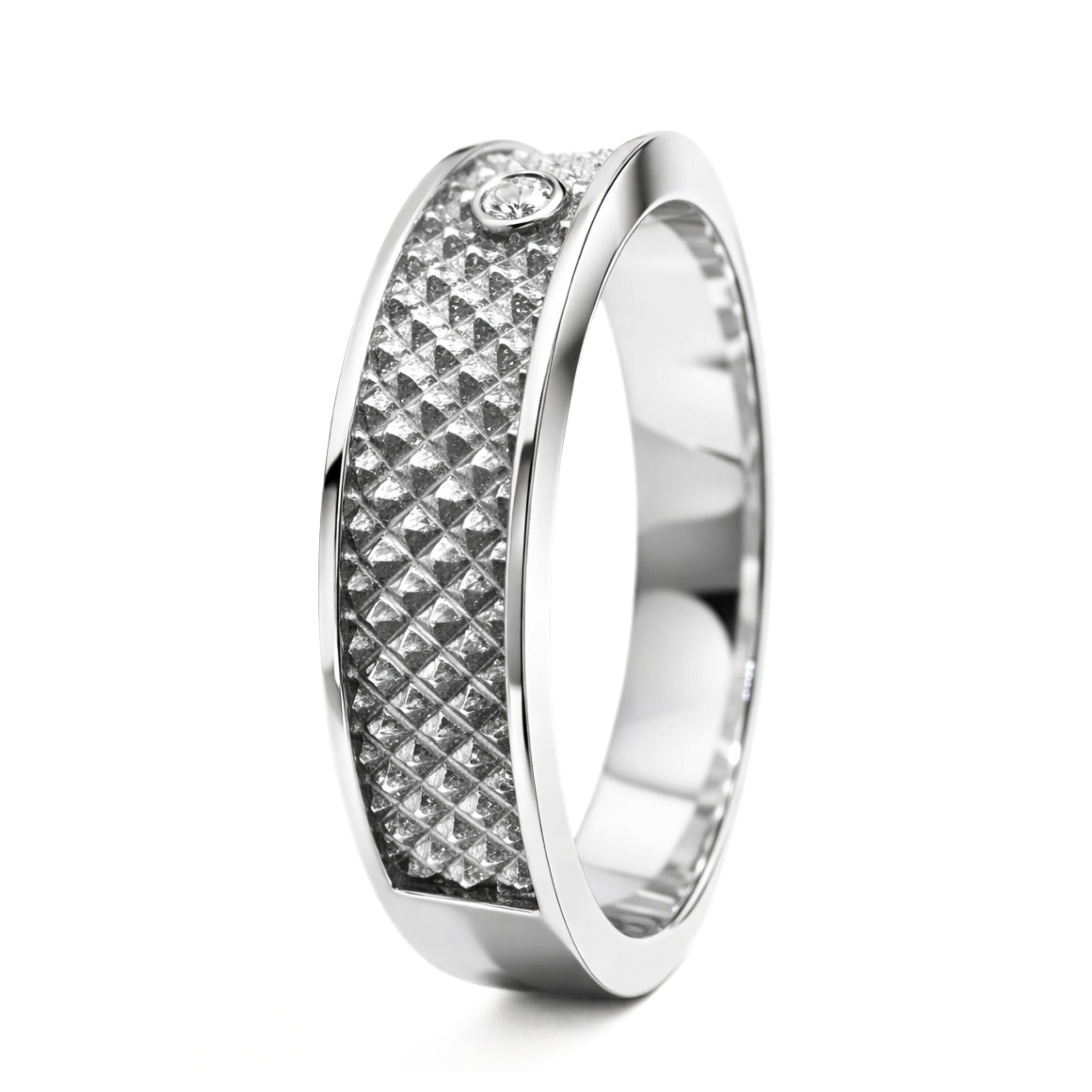 White Gold Geometric Texture Diamond Band Ring