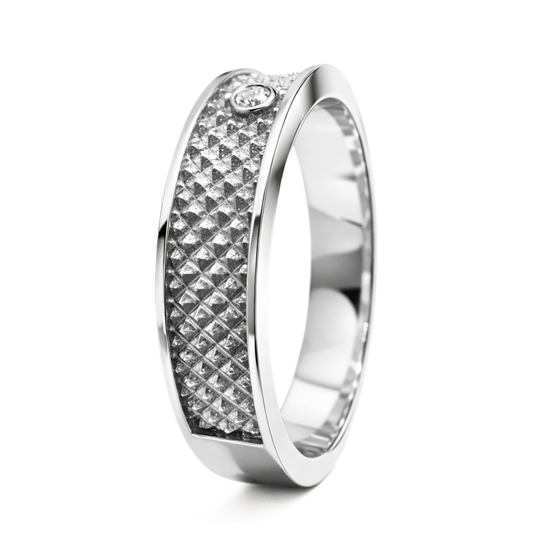 White Gold Geometric Texture Diamond Band Ring