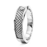 White Gold Geometric Texture Diamond Band Ring