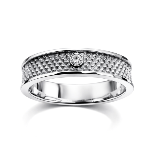 White Gold Geometric Texture Diamond Band Ring