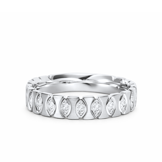 White Gold Brushed Finish Diamond Wedding Band Ring