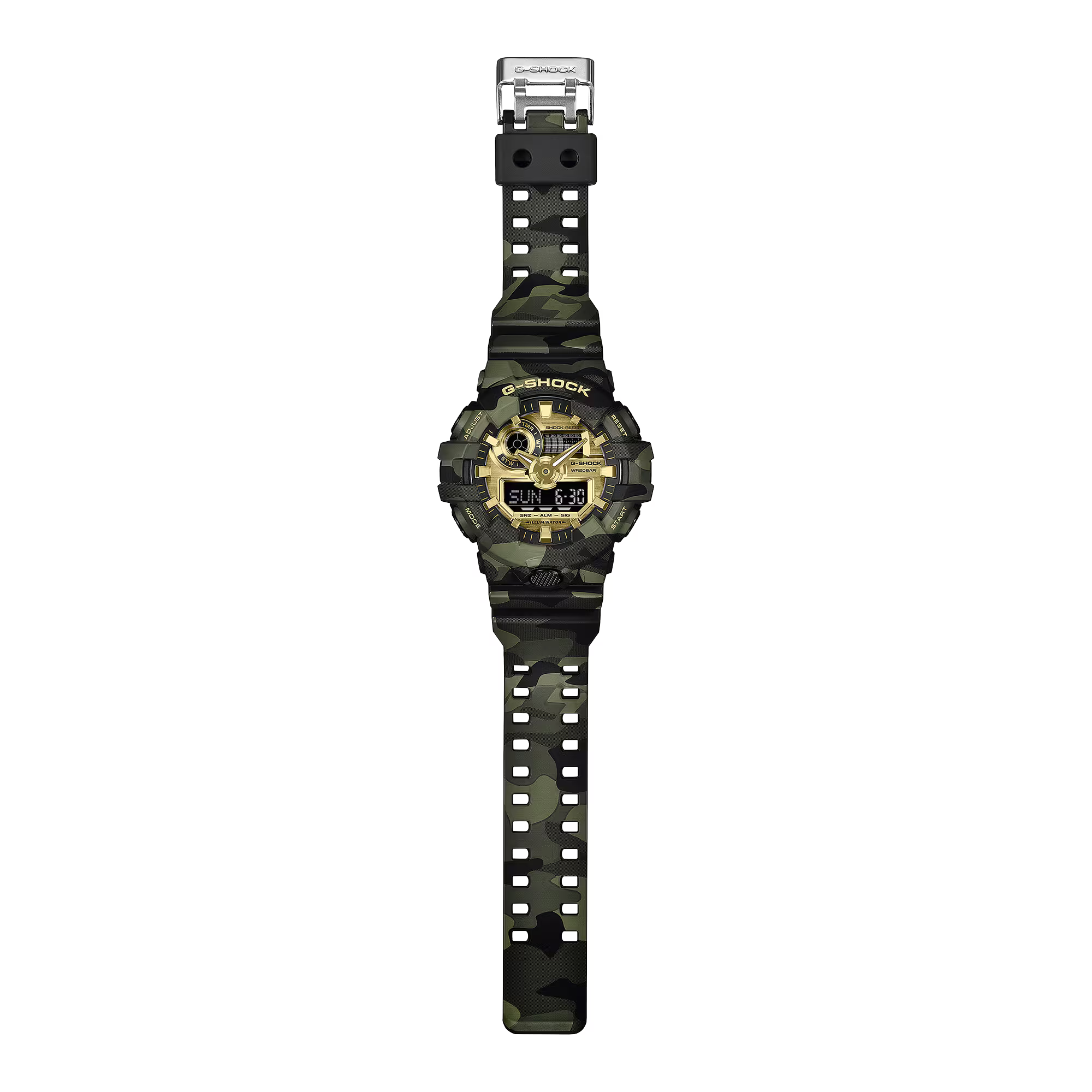 CASIO G-SHOCK BOLD CAMO SERIES CAMO AND GOLD ANALOG-DIGITAL GA-700 SERIES GA-700CMG-3A