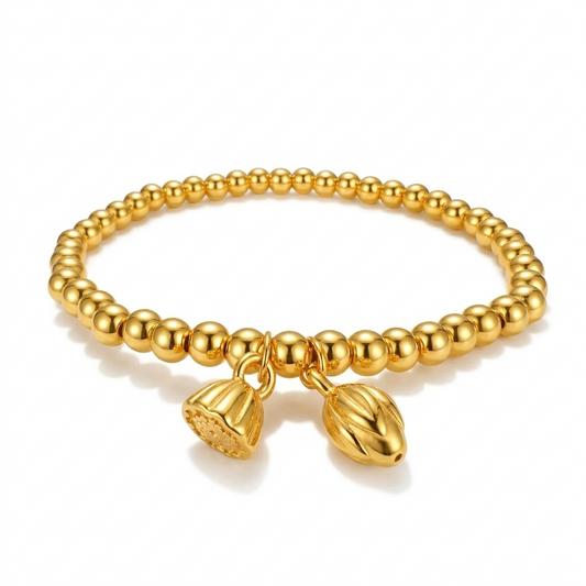 24K Gold Lotus & Lotus Pod Beaded Bracelet