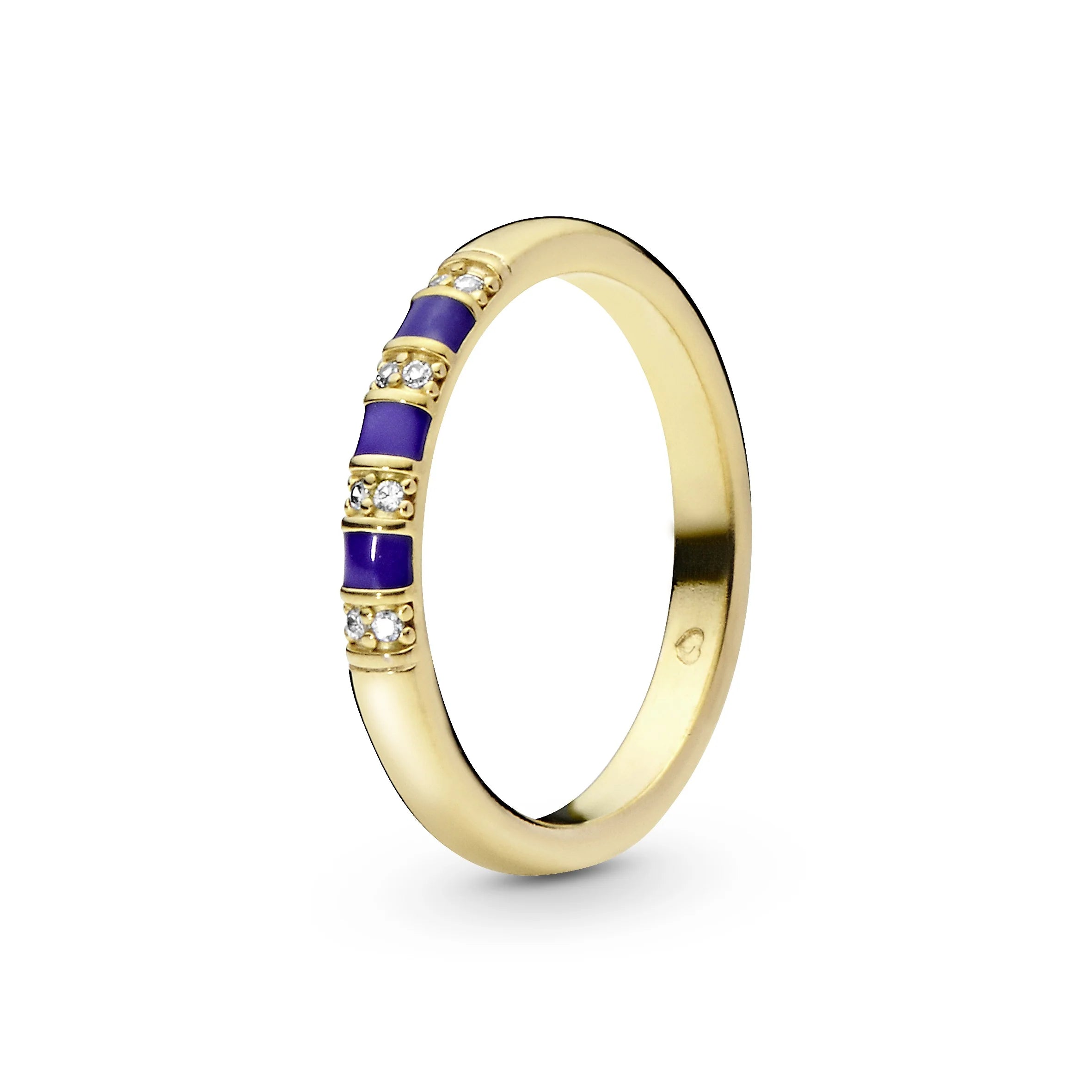 PANDORA Timeless 14k Gold Plated ring with CZ and blue enamel SKU: 168052CZ-50 (RETIRED)