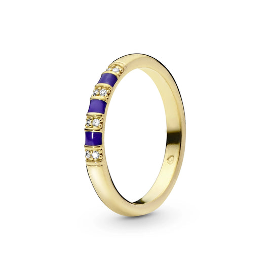 PANDORA Timeless 14k Gold Plated ring with CZ and blue enamel SKU: 168052CZ-50 (RETIRED)
