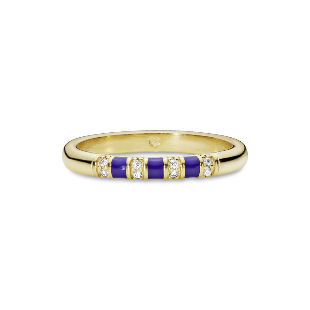 PANDORA Timeless 14k Gold Plated ring with CZ and blue enamel SKU: 168052CZ-50 (RETIRED)