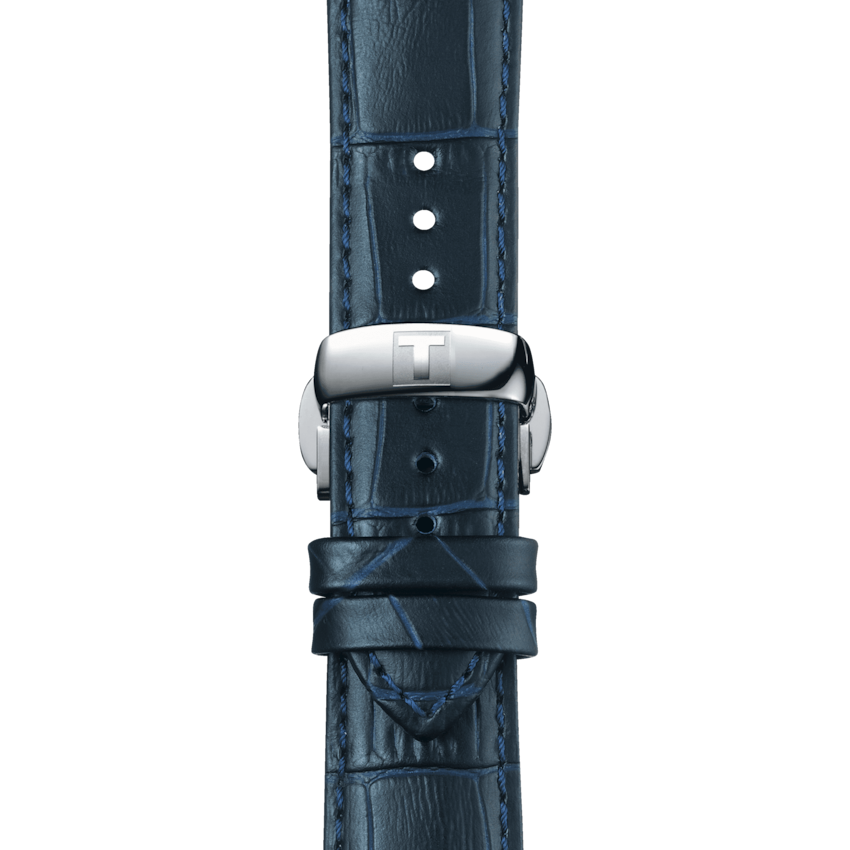 TISSOT CHEMIN DES TOURELLES POWERMATIC 80 BLUE DIAL AND LEATHER STRAP T0994071604800