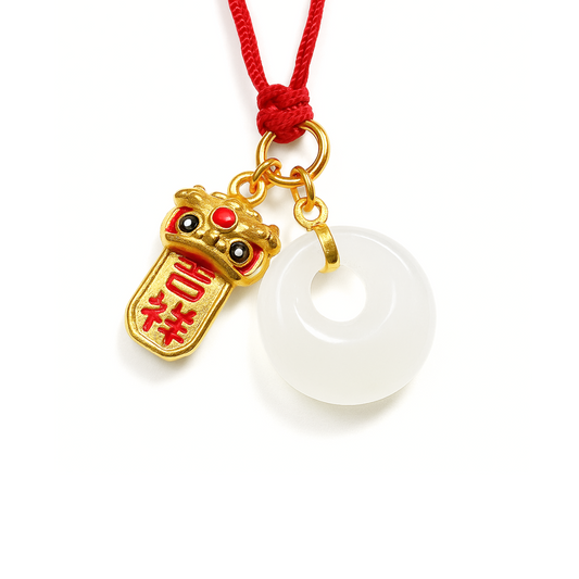 24K Hetian Jade Necklace (Lion Dance)