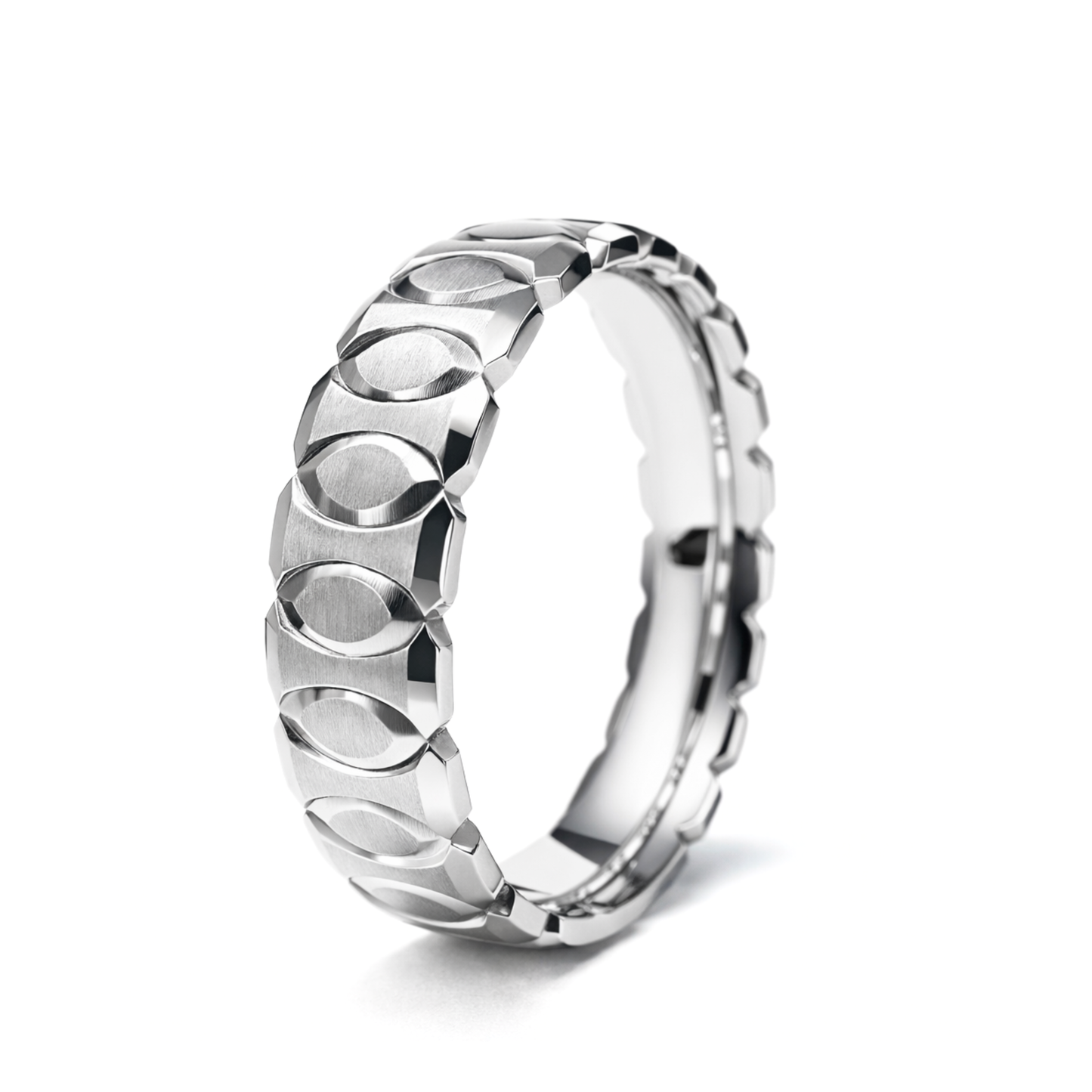 White Gold Faceted Link Wedding Band Ring