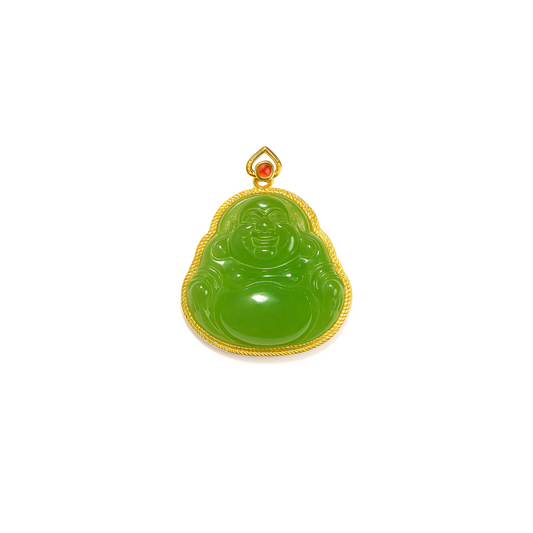 24K Hetian Jade Pendant (Laughing Buddha)